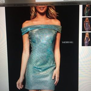 Sherri Hill Short//electric aqua semi dress